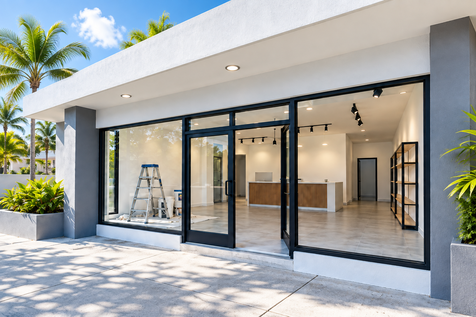 Imagen ilustrativa de un local comercial renovado con entrada de cristal